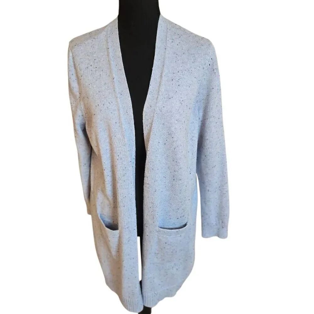 Talbots Womens Donegal Speckled Knit Open Front Cardigan Sweater Blue XL Petite